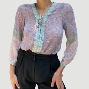 Anthropologie Gypsy 05 Patchwork Print Silk Blouse